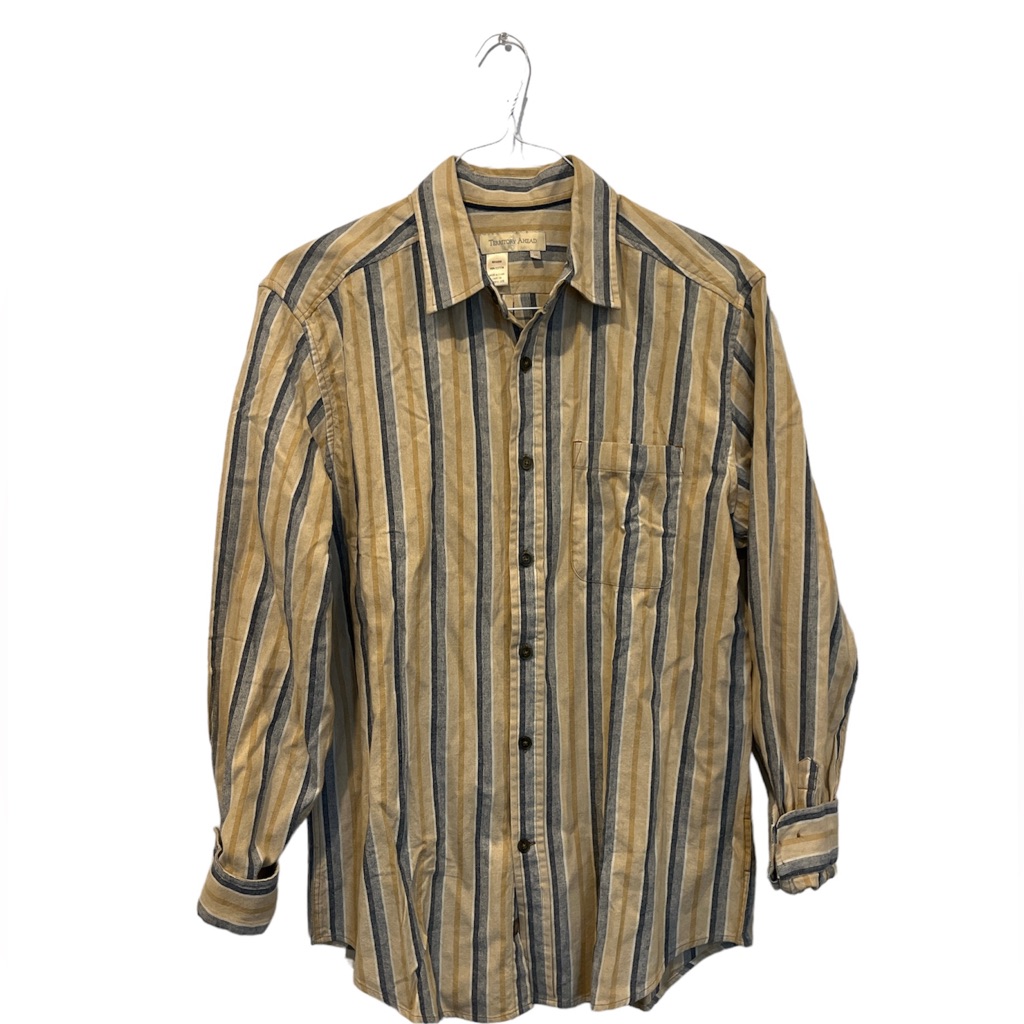 The Territory Ahead Medium Men's Shirt Yellow Blue Striped Long Sleeve Button Up
